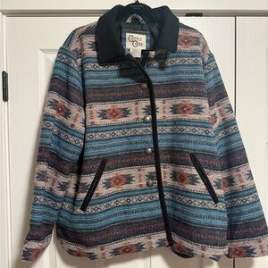Tribal Patterned Utility Jacket with Black Accents